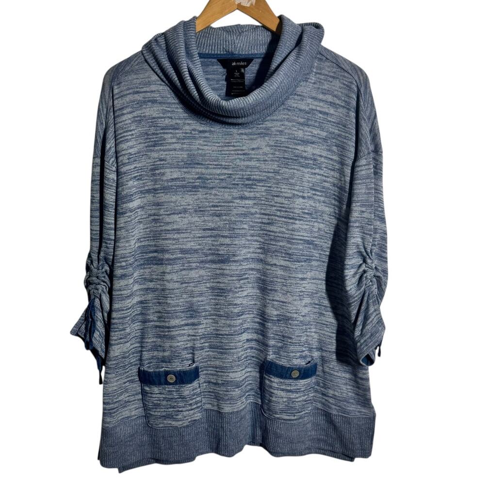 Ali Miles Top Women L Blue Dark Teal‎ Heathered Tunic Lagenlook Minimal Modest